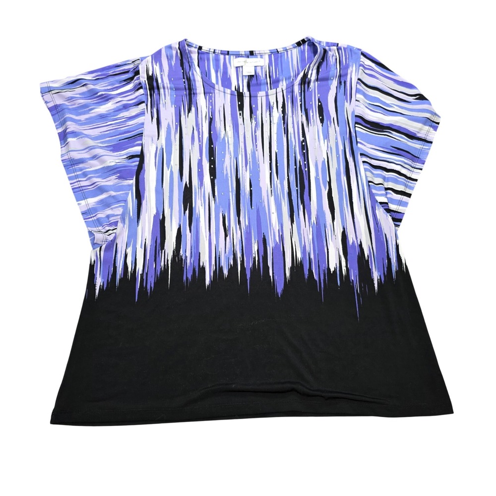 Christopher & Banks Studded Scoop Neck Top Women's Size L Purple Abstract Print